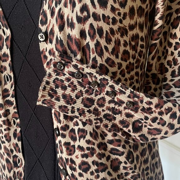 Women's Apt 9 Size M Cardigan Sweater Leopard Print Long Sleeve 84% Soft Cotton - Picture 5 of 9
